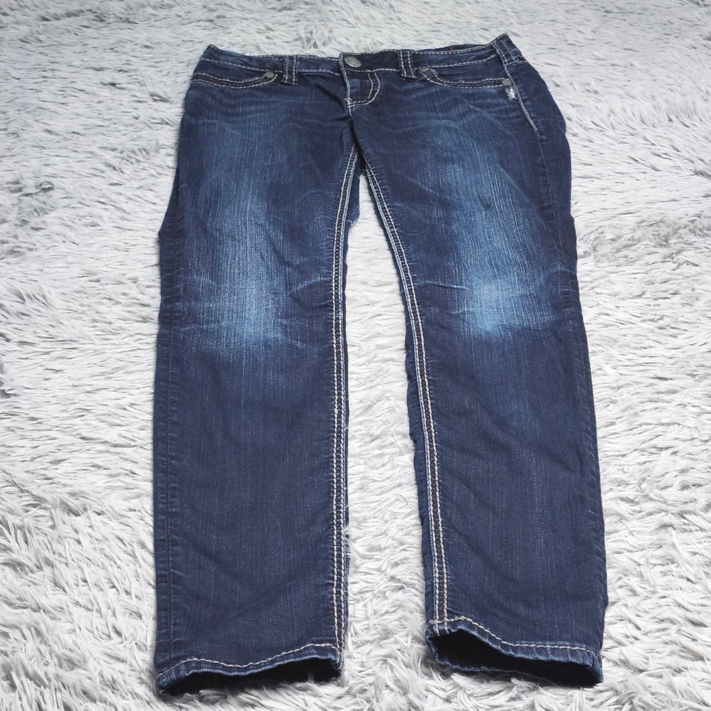Silver Jeans Co Suki Jeans Womens 30x31 Mid Super Skinny Blue Stretch Distressed